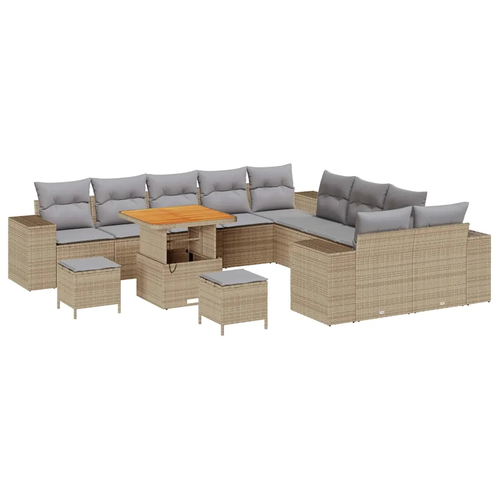 Set Divano da Giardino con cuscino 13 pcs Beige polyrattan