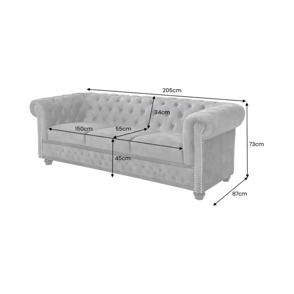 Divano dritto EDGAR – Grigio scuro – 3 posti – Velluto stile barocco
