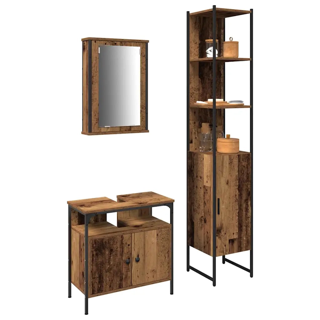 Set di mobili per il bagno con lo scaffale 3 pcs Legno vecchio 3332555