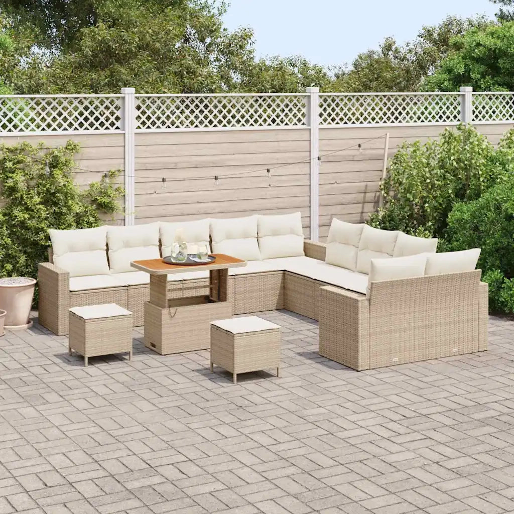 Set Divano da Giardino 17 pcs Beige e Crema polyrattan