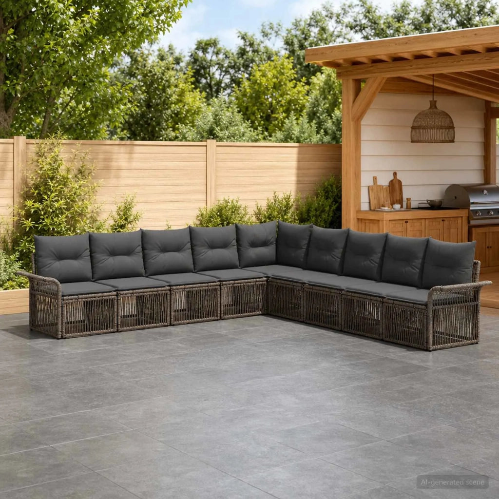 Set Divano da Giardino 9 pz Grigio polyrattan 3434852