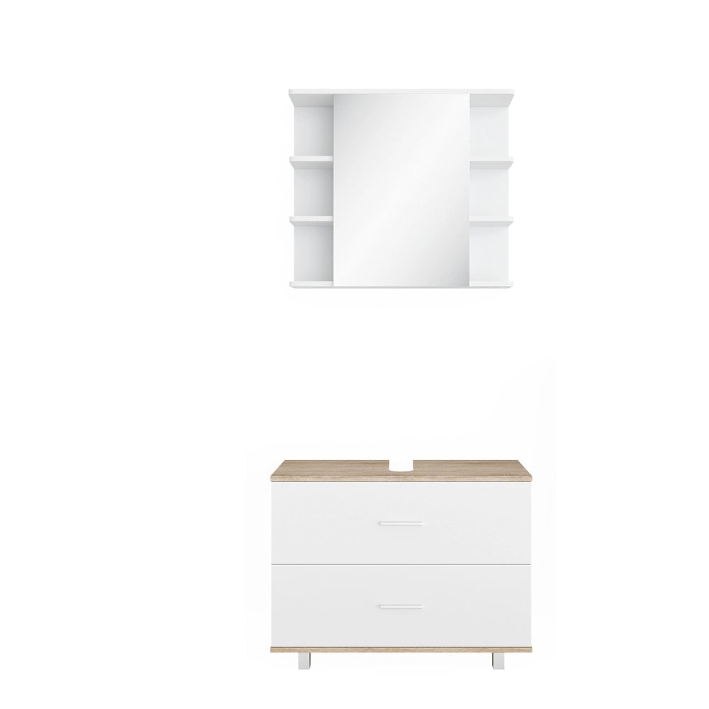 Vicco Set mobili bagno Bianco/Sonoma 2 parti, mobile base 80 cm