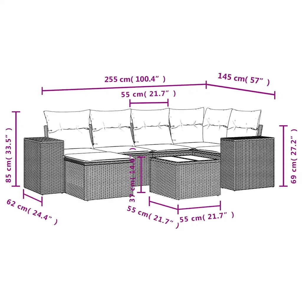 Set Divani da Giardino 7 pz con Cuscini Marrone in Polyrattan 3222872