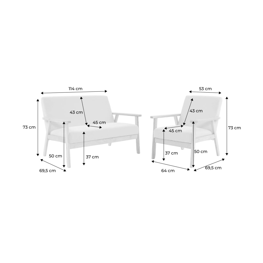 Set panca e poltrona in velluto a coste, 3 posti, kaki
