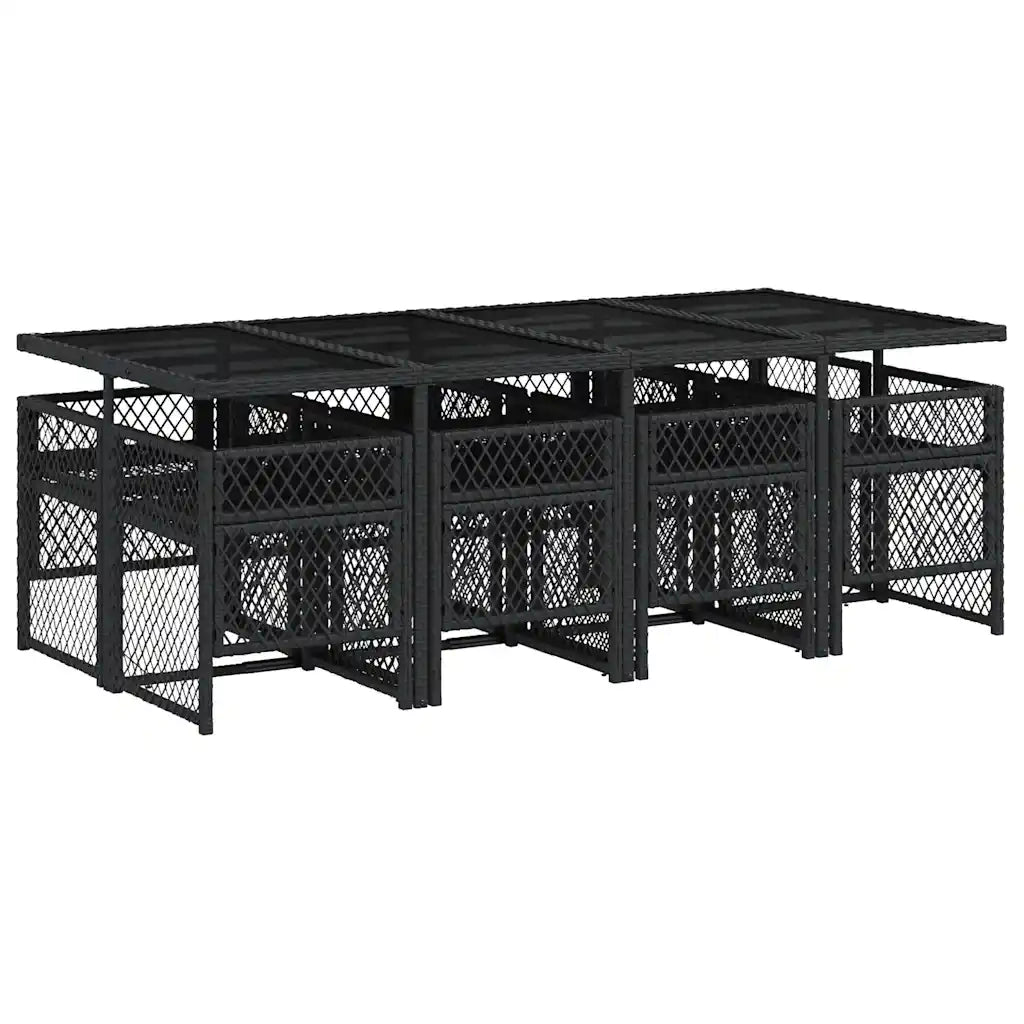 Set da Pranzo da Giardino 9 pz con Cuscini Nero in Polyrattan 3210738