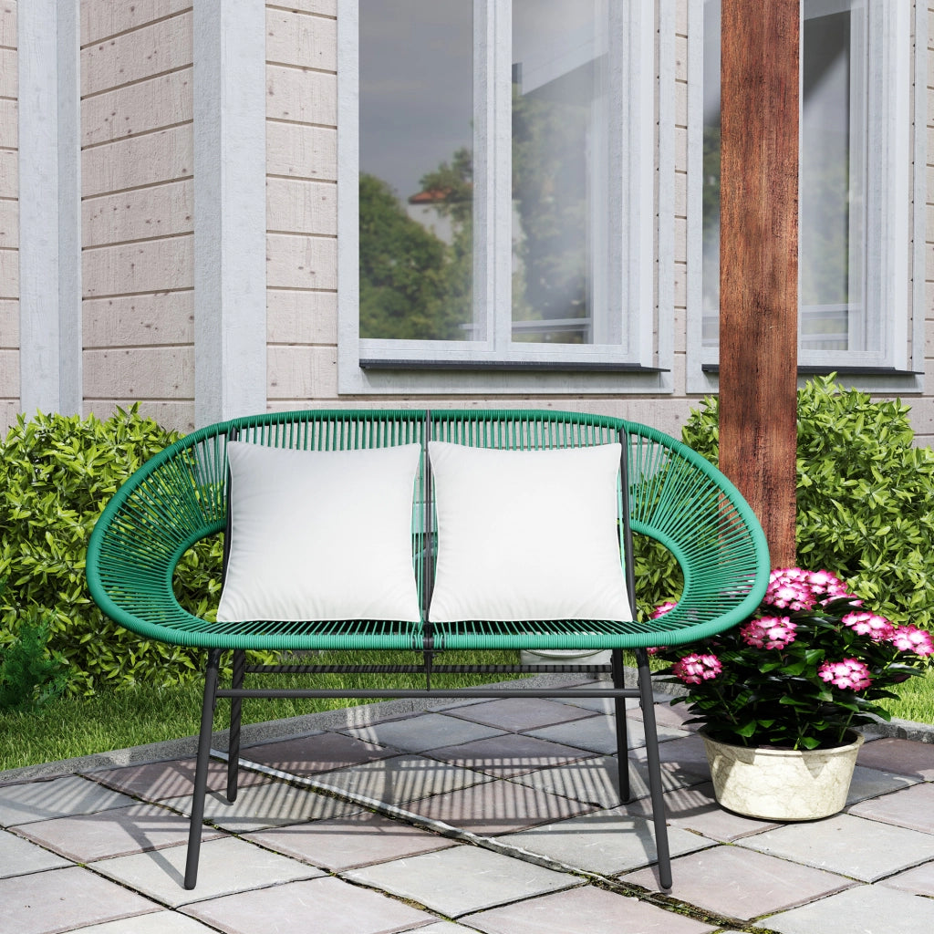 Divano da Giardino 2 Posti 132x72x83 cm con Cuscini e Braccioli in Rattan PE e Acciaio Verde