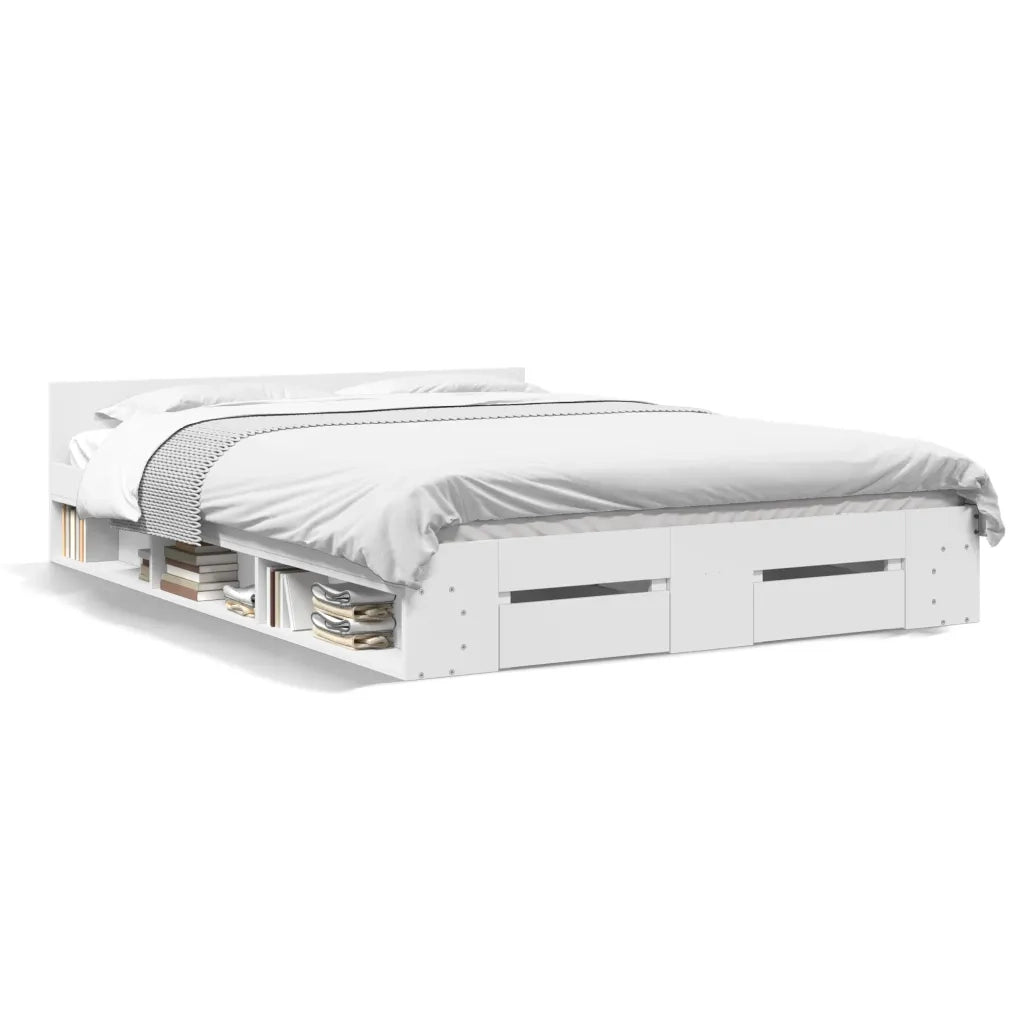 Letto matrimoniale | Letto per adulti | Giroletto con Cassetti Bianco 140x190 cm in Legno Multistrato