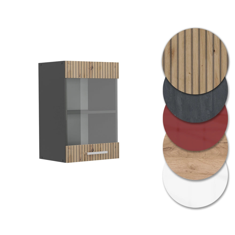 Mobile da cucina in vetro R-Line Rovere artigianale/Antracite 40 cm Vicco