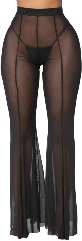 Pantaloni a rete trasparenti - larghi - alta vita - copertura - casual/party - poliestere, taglia L 109 cm - pantaloni da spiaggia