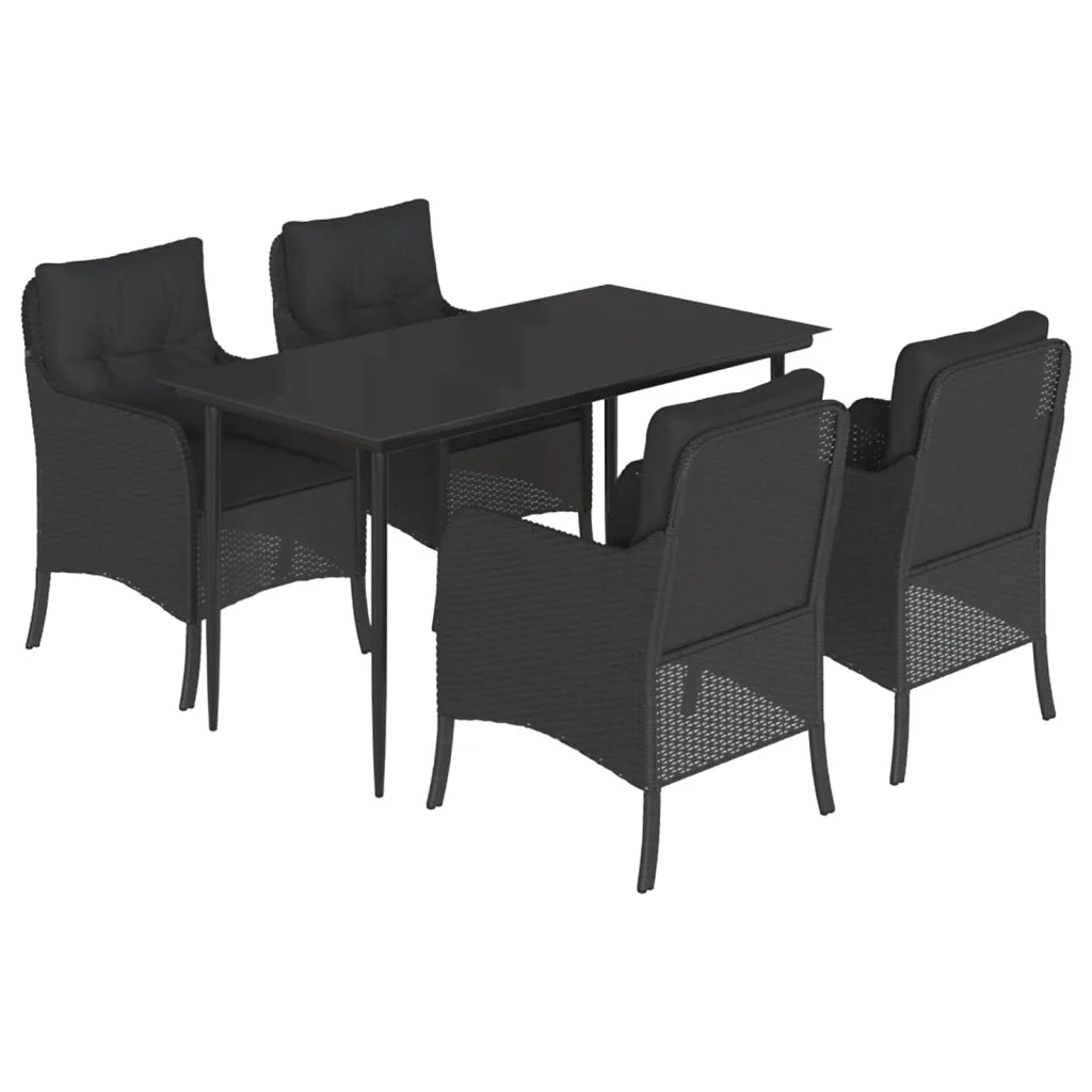 Set da Pranzo da Giardino 5 pz Nero con Cuscini in Polyrattan 3211922