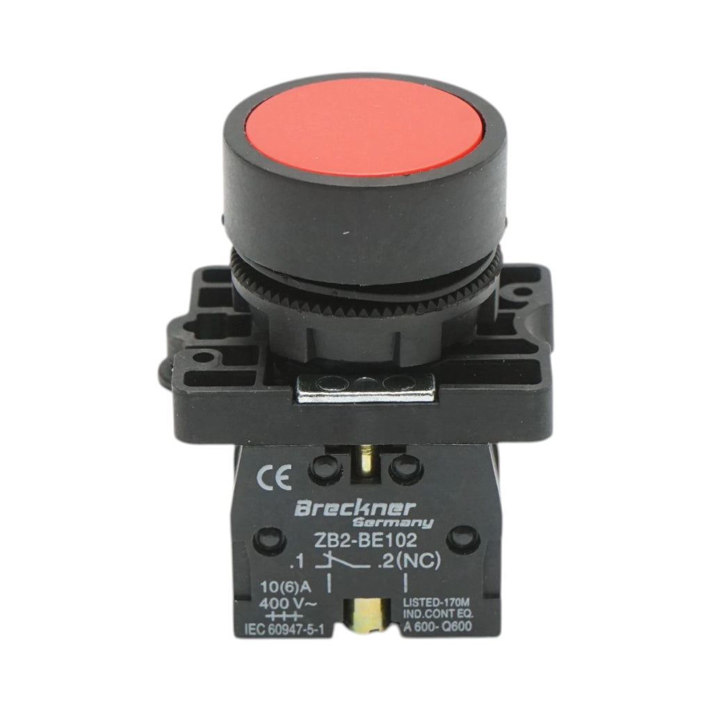 Pulsante rosso con ritorno 1NO+1NC, 400V/10A, LAY5 Breckner Germany