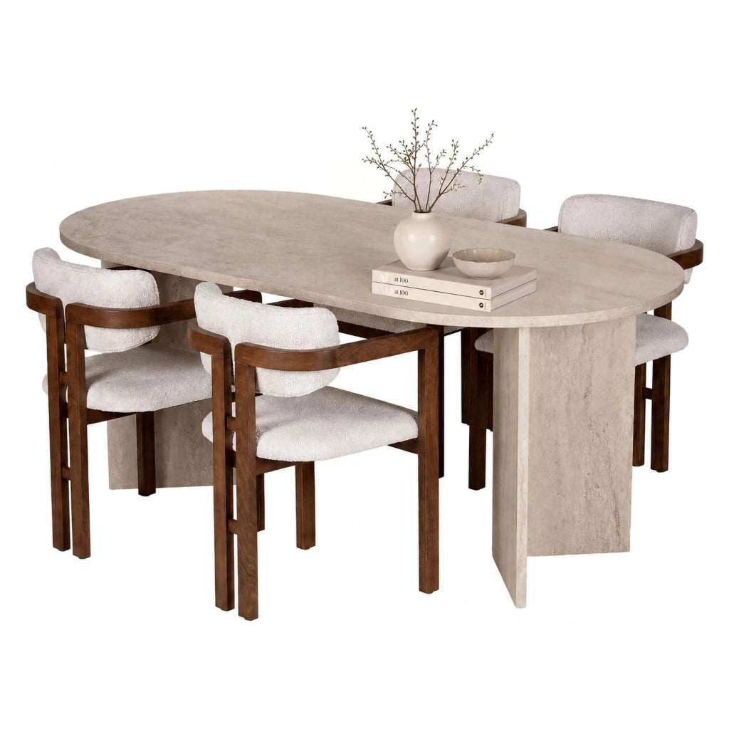 Noharoha, set Tavolo e Sedie 6 Posti, Beige Marmo
