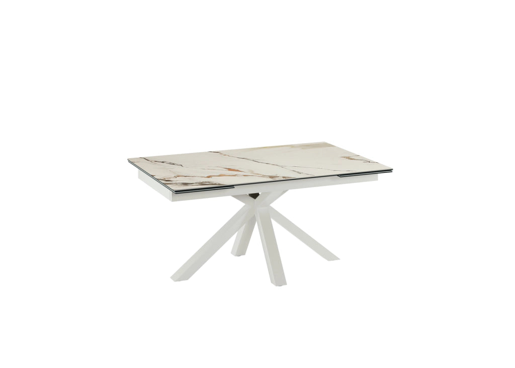 Tavolo allungabile Ceramica 1 160/240cm con top in ceramica marmo Calacatta Borghini opaca e base in metallo bianco - Stones