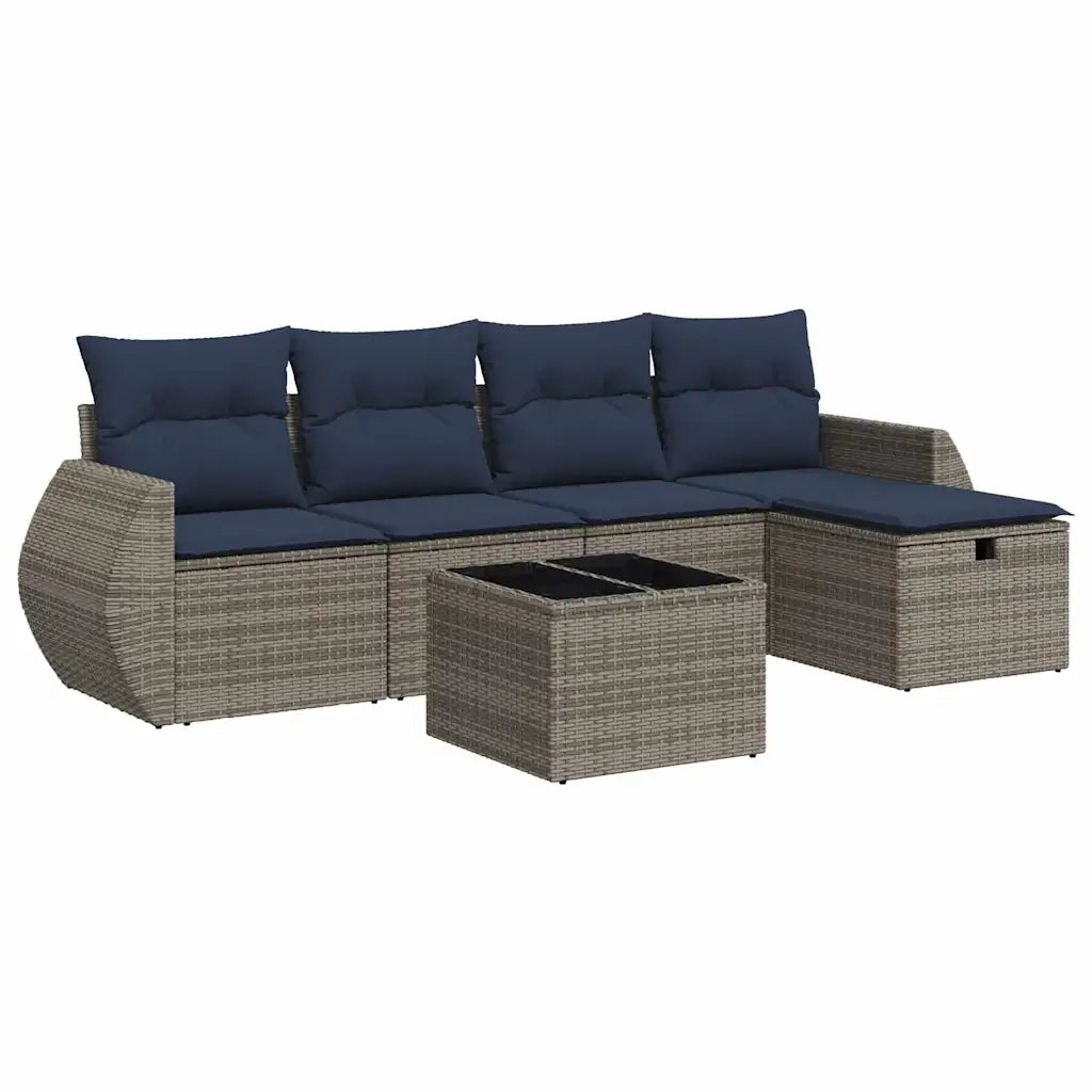 Set Divano da Giardino 6 pz con Cuscini Grigio in Polyrattan 3325577