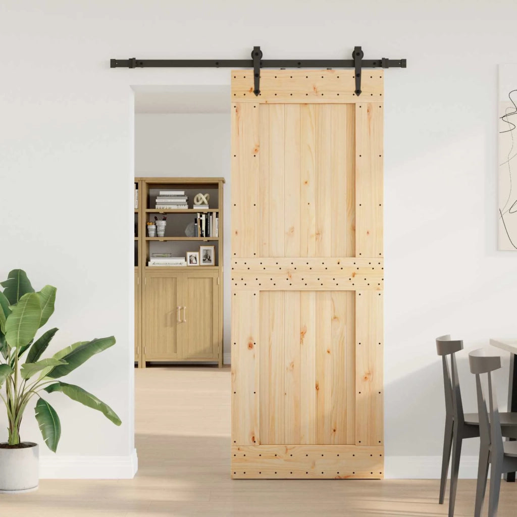 Porta scorrevole NARVIK Naturale e Nero 85 x 210 cm (152,5 cm) 3445337