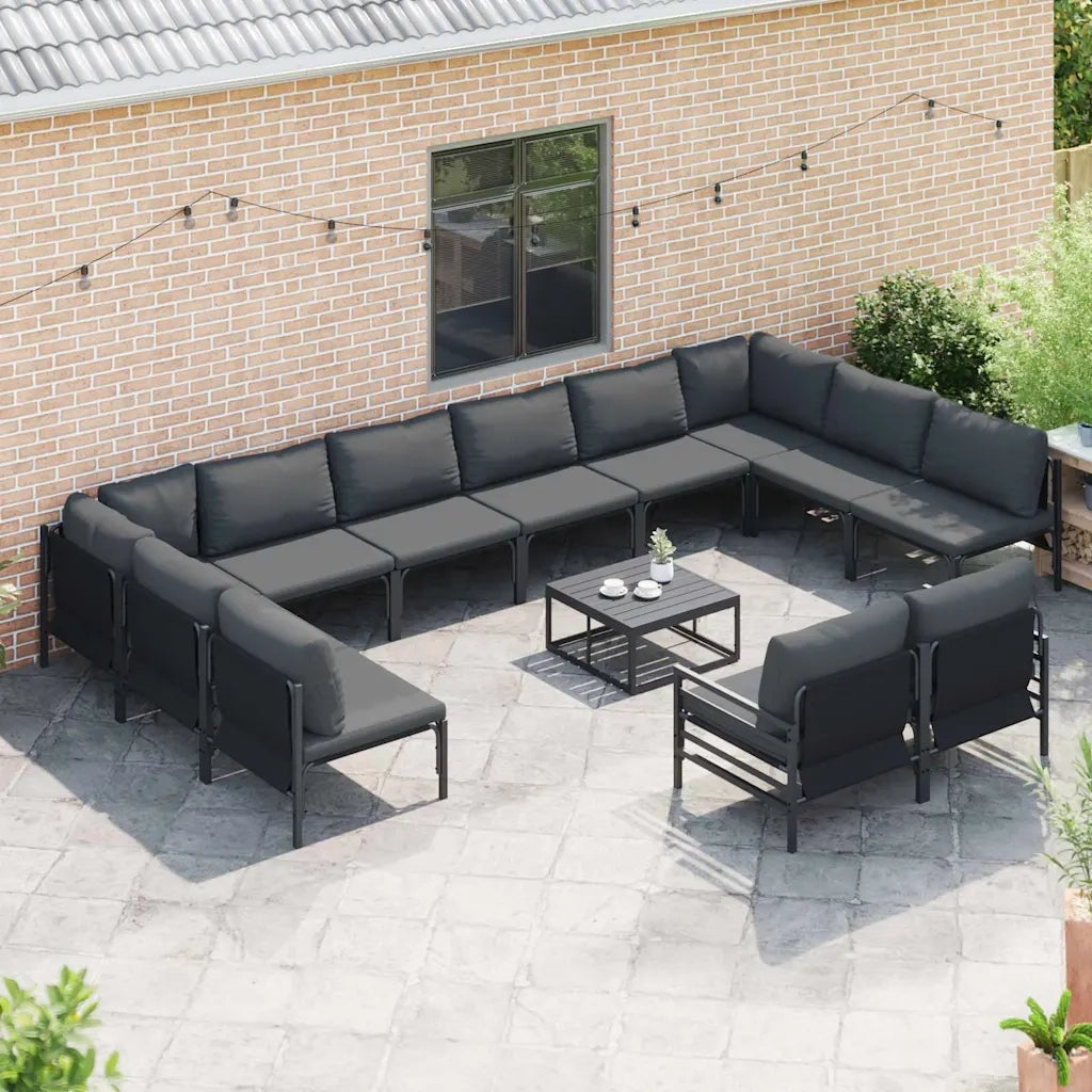 Set Divano da Giardino con cuscino 12 pcs Nero Acciaio