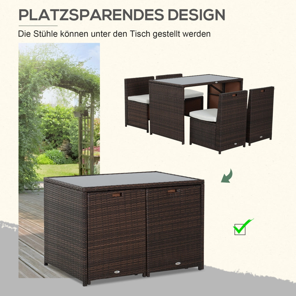 Set Giardino Polyrattan 5 Pezzi ¨C Minimal ¨C Marrone+Khaki 4 Posti