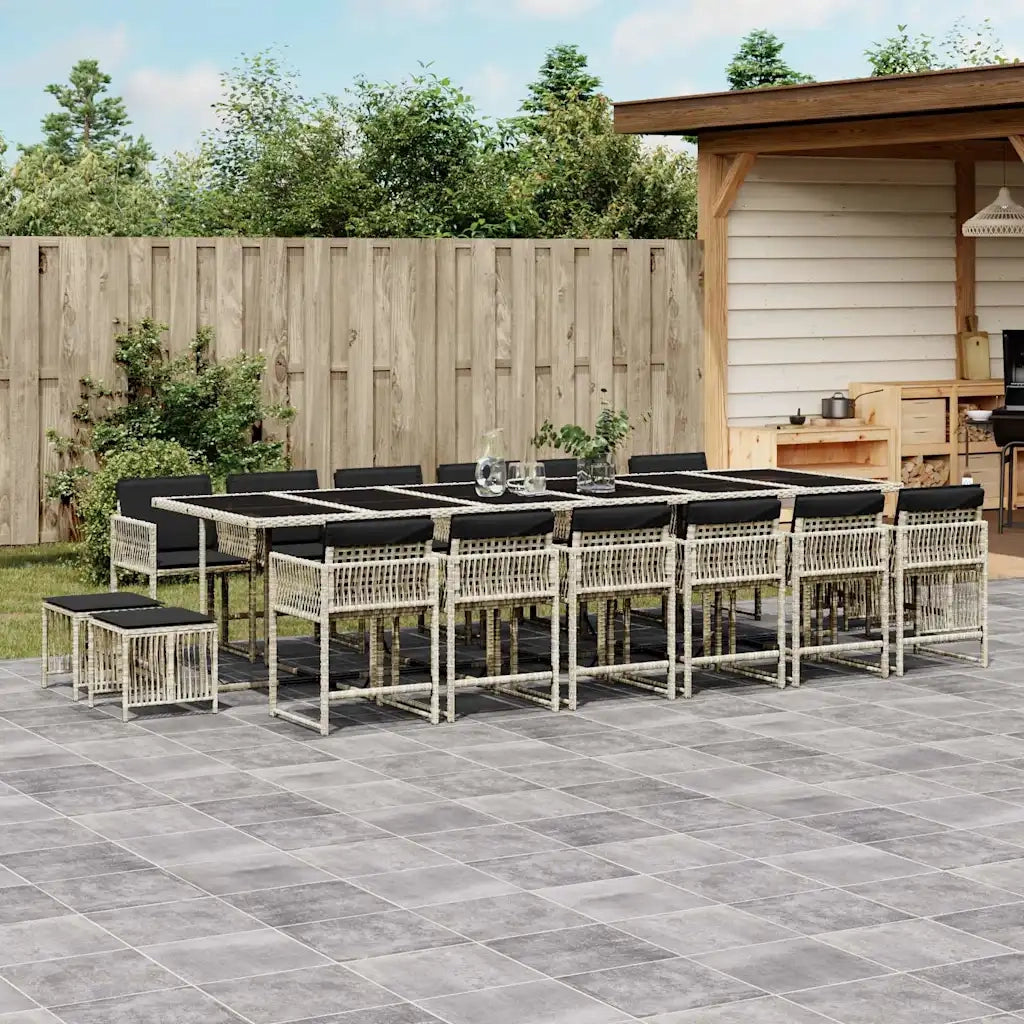 Set da Pranzo da Giardino 17pz con Cuscini Grigio in Polyrattan