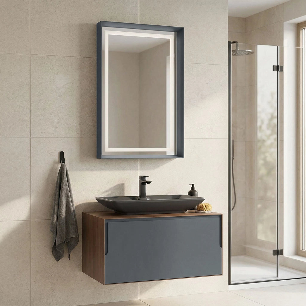 Set mobile lavabo con specchio (2 pezzi) "Craft 80" - 60 x 50 x 40 cm - Noce / Antracite