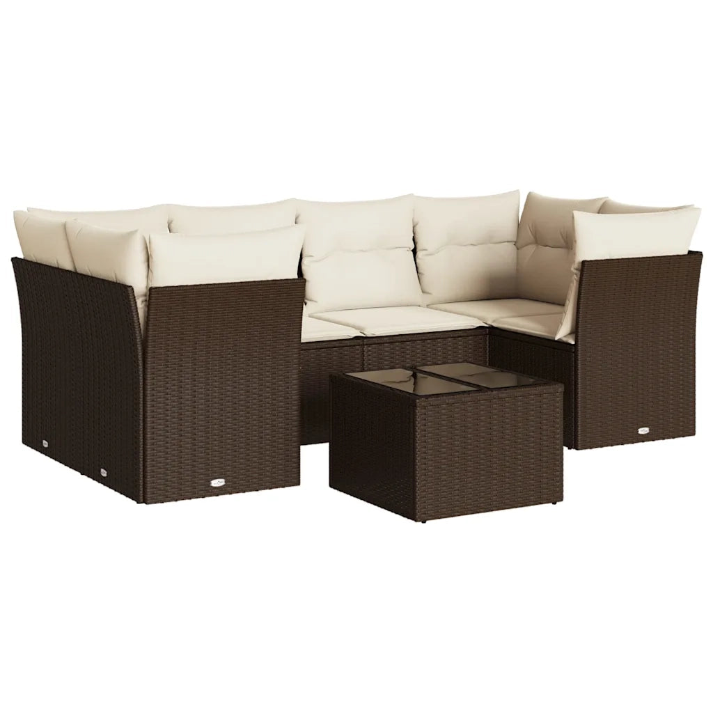 Set Divani da Giardino 7 pz con Cuscini Marrone in Polyrattan 3249112