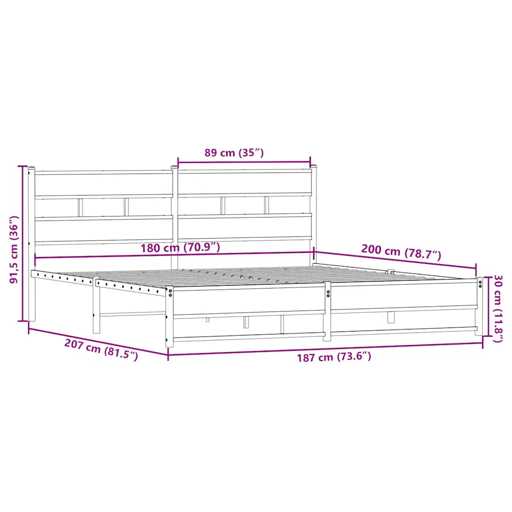 Giroletto senza Materasso in Metallo-Struttura Letto Rovere Fumo 180x200 cm 392132