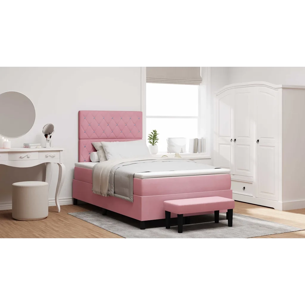 Letto a molle con materasso Rosa 120 x 190 cm Velluto