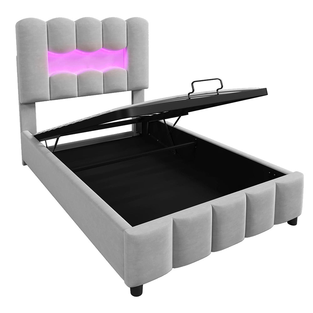 Letto 90x200cm?- Xylo - idraulico LED velluto grigio