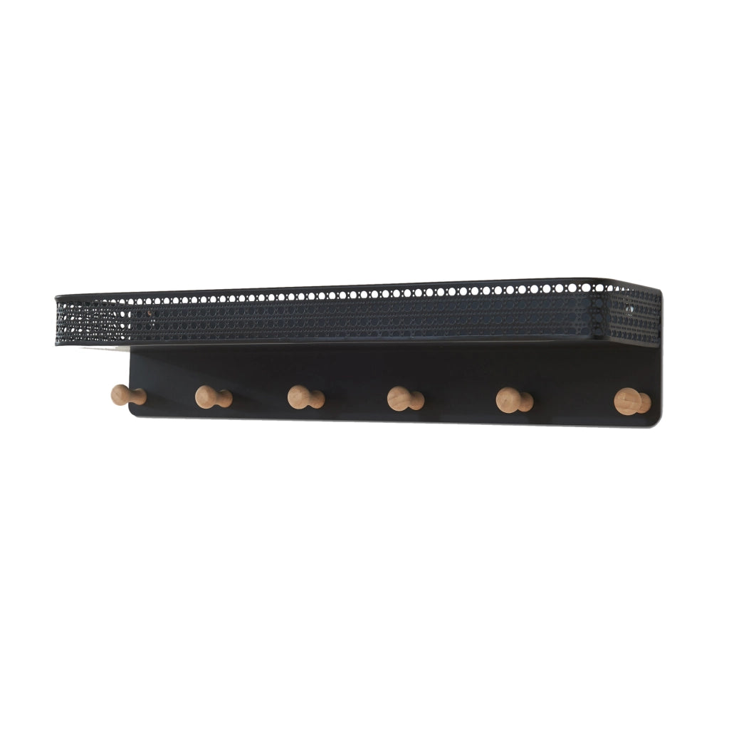 Appendiabiti da Parete Jäller con Mensola e 6 Ganci 60x14x12 cm Metallo - Nero [en.casa]