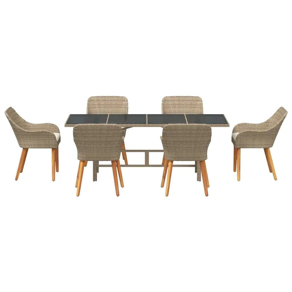 Set da Pranzo per Giardino con cuscino 7 pcs Beige polyrattan