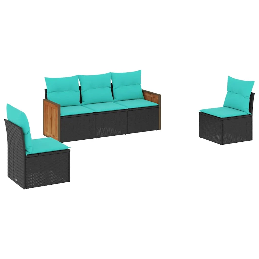 Set Divani da Giardino 5 pz con Cuscini Nero in Polyrattan 3227527