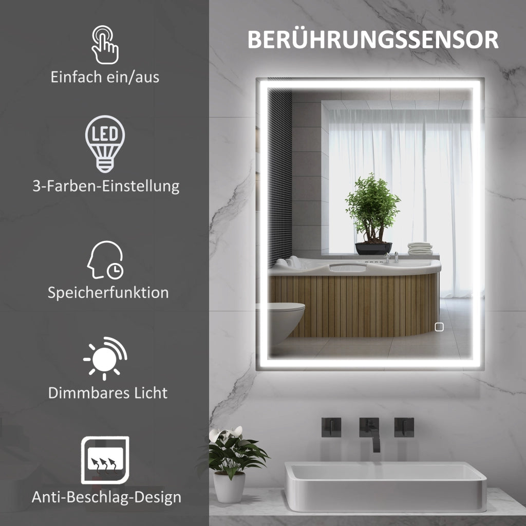 Specchio da Bagno con Luce LED 90x70 cm ¨C Minimal ¨C Argento