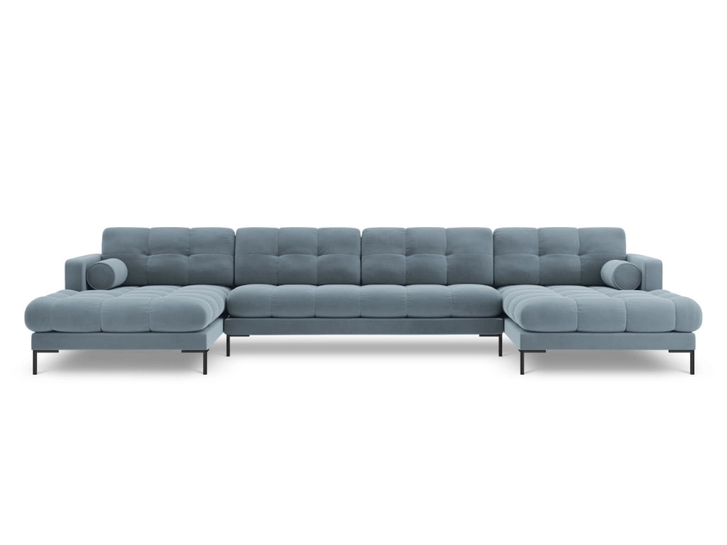 Cosmopolitan Design - Divano panoramico "Bali" 7 posti in velluto azzurro 