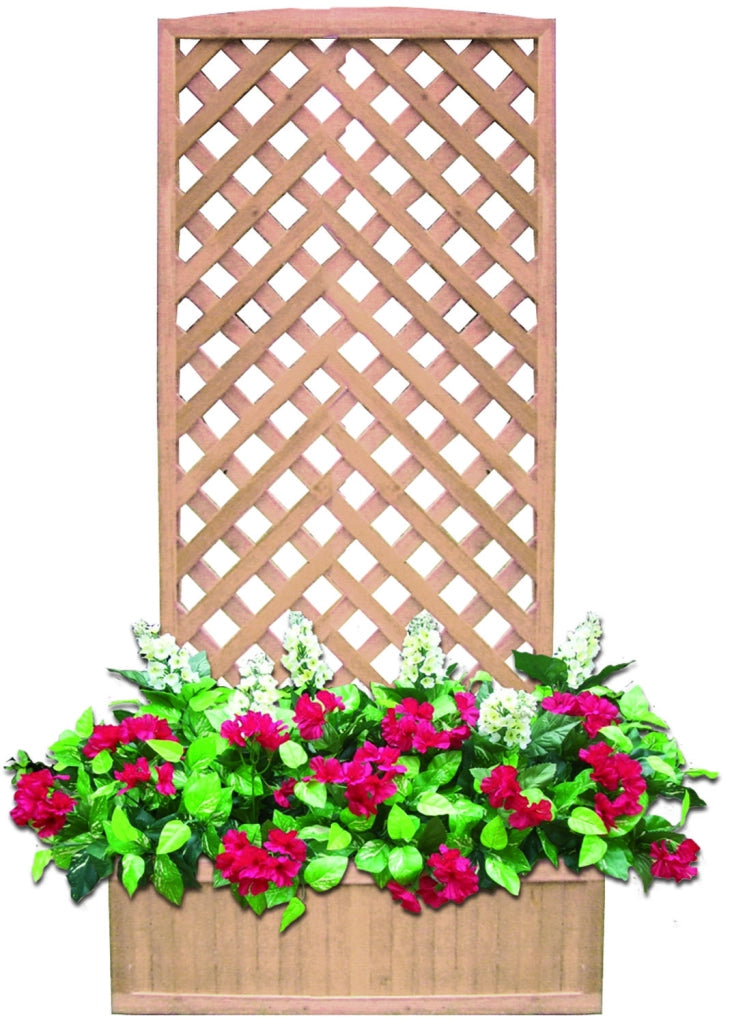 PANNELLO GRIGLIATO PATIO IN LEGNO CON VASO FIORIERA H CM180