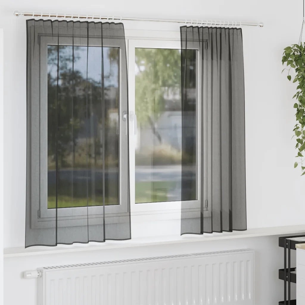 Tende in Voile con Tasche per Aste 2 pz Nero