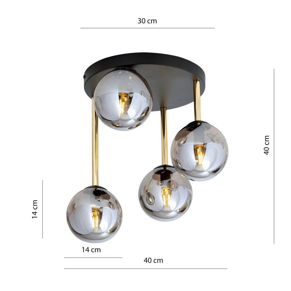 Plafoniera Emibig Dolce 4xE14 nero oro vetro 40cm IP20