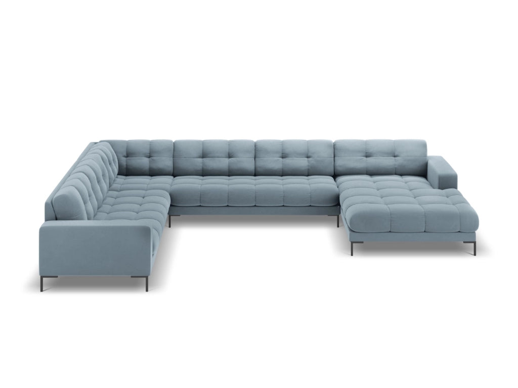 Cosmopolitan Design - Divano panoramico sinistro "Bali" 7 posti in velluto azzurro 