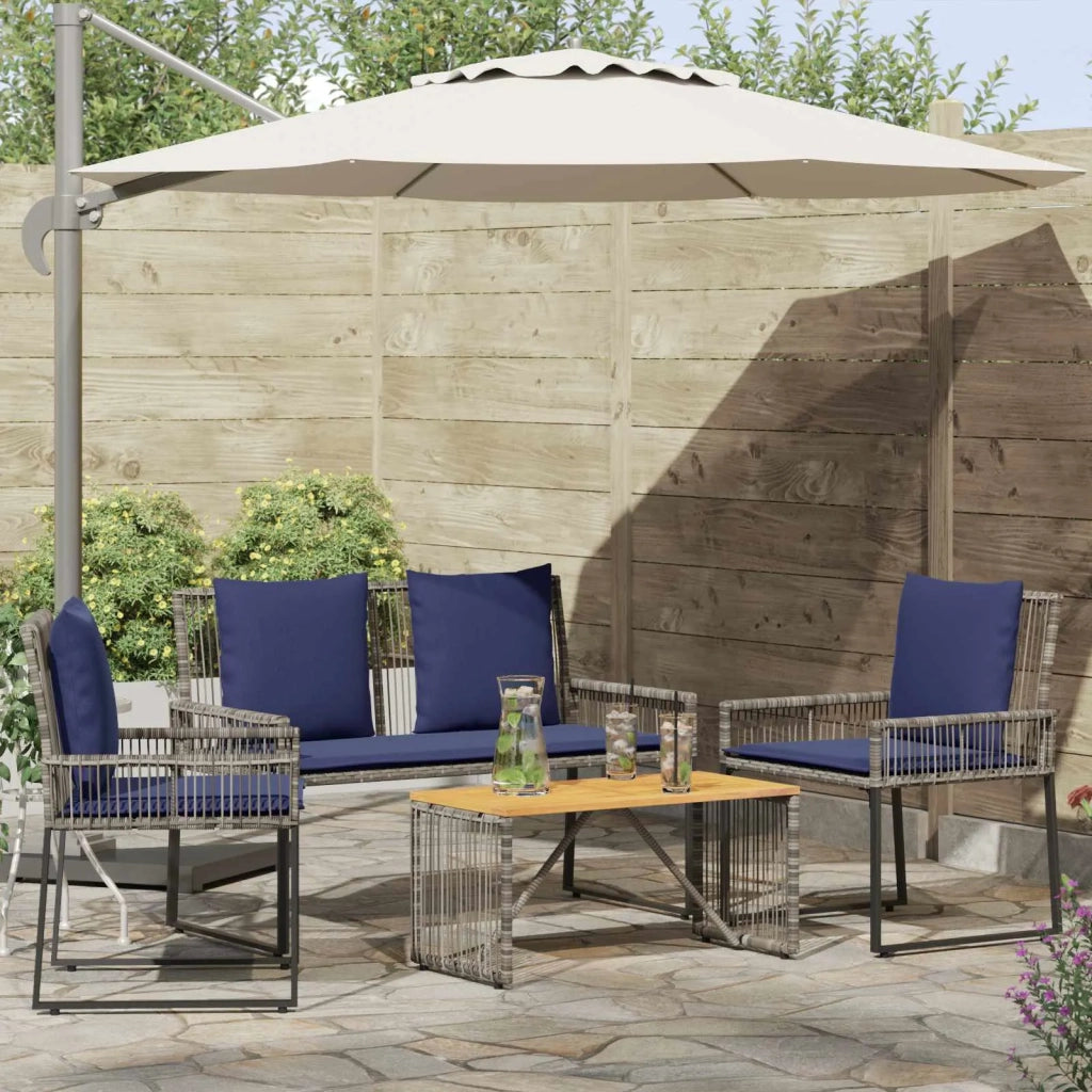 Set di Mobili da Esterno 9 pcs Grigio e Blu Navy polyrattan 42025150