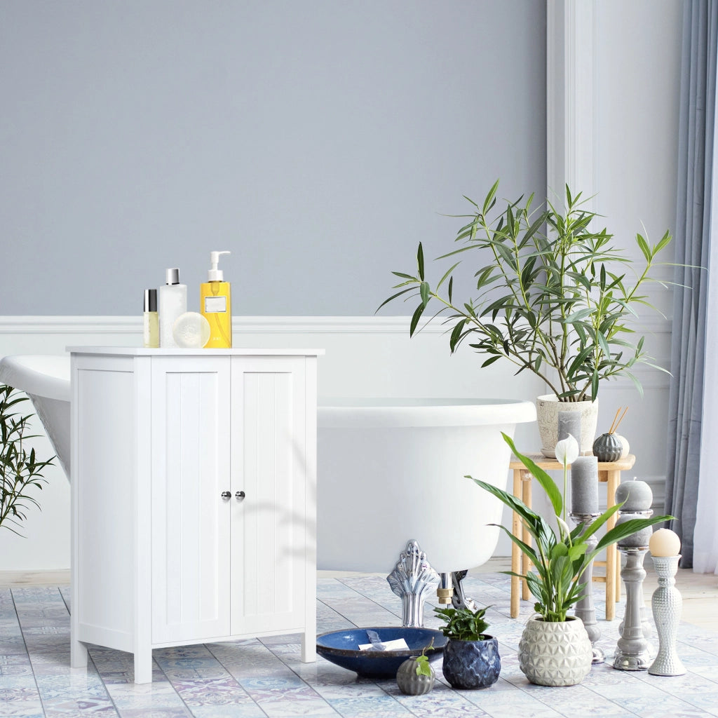Mobiletto da Bagno con Ante e Ripiani ¨C Minimal ¨C Bianco MDF 60x30x80 cm