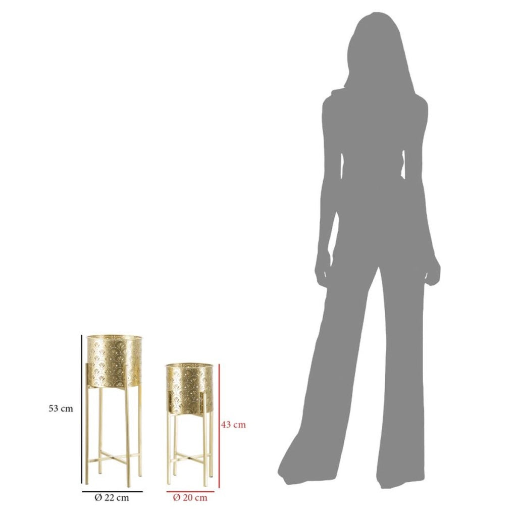 Set di 2 Vasi per Piante VKH398, Oro, Metallo, 21x21x52 cm