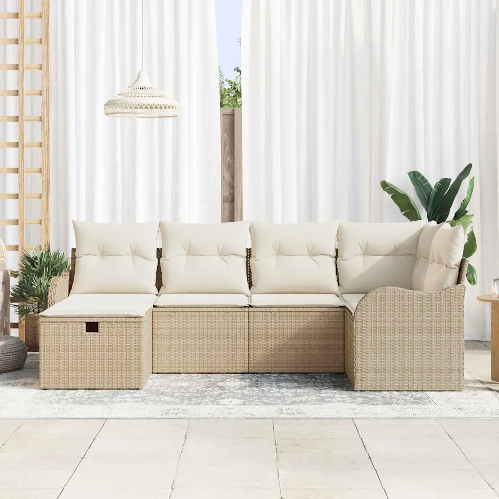 Set Divano da Giardino con cuscino 6 pcs Beige Poly Rattan