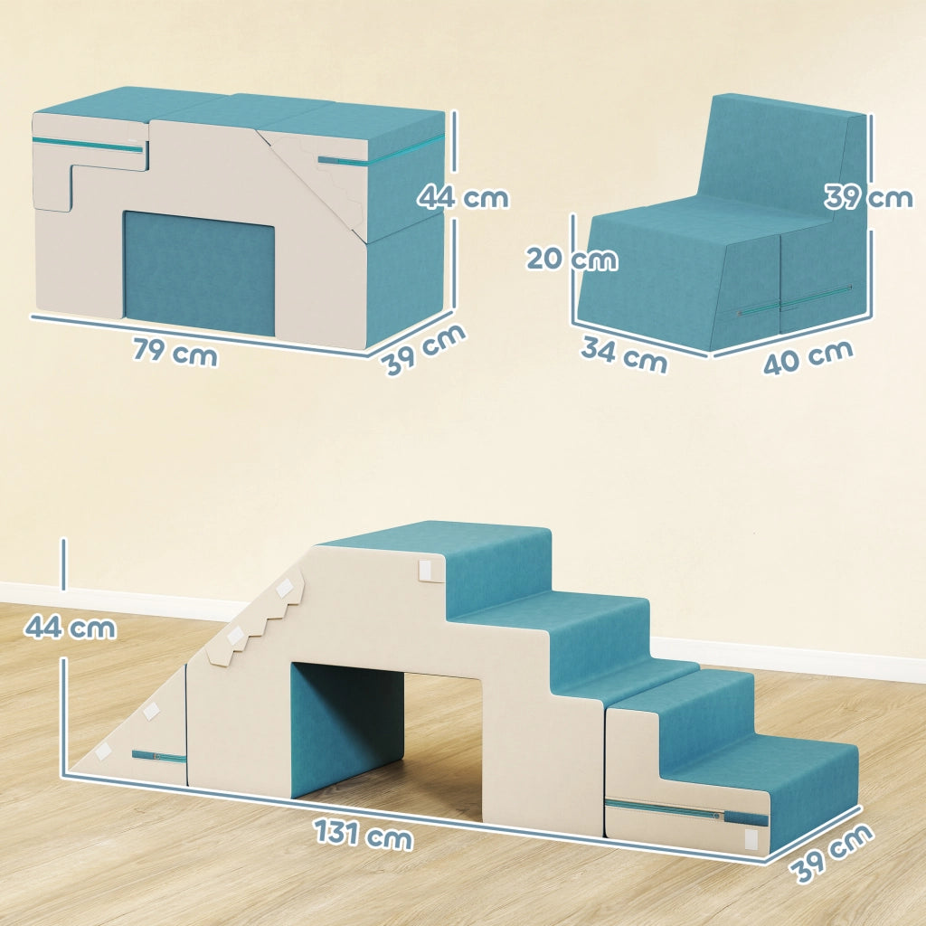 Set 2 blocchi morbidi gioco bambini ¨C Xylo ¨C tessuto beige e blu per arrampicarsi