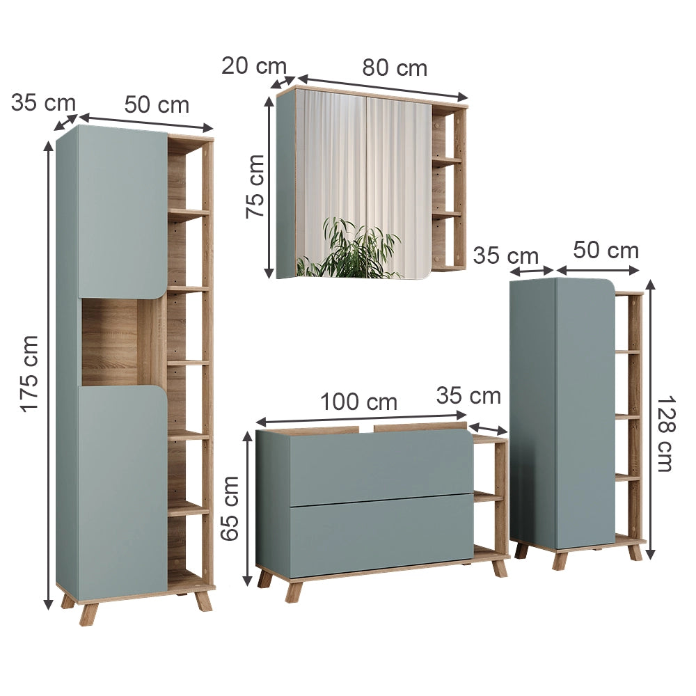 Vicco Set di mobili da bagno Sonoma/blu 4 parti