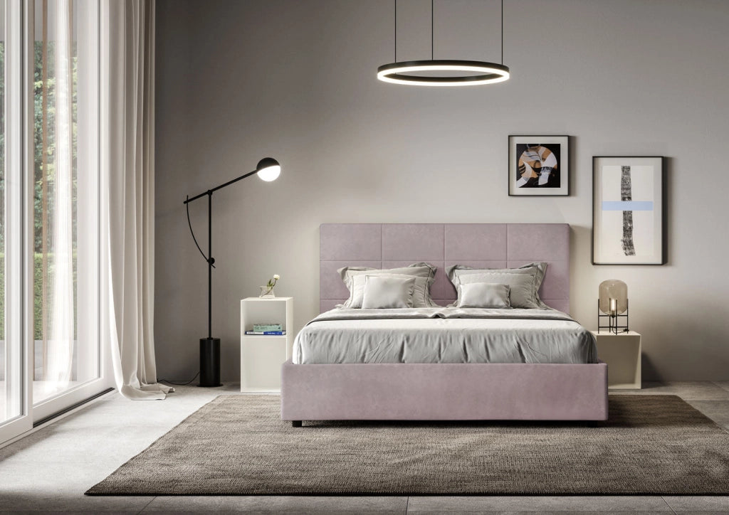Letto queen size senza rete imbottito 150x200 microfibra sabbia Mika