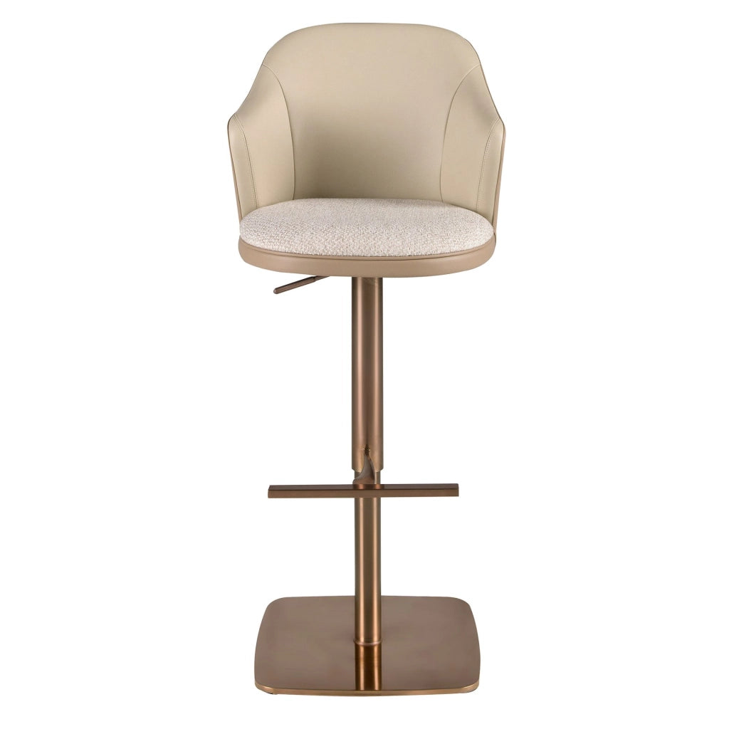 Sgabello girevole in tessuto crema screziato e similpelle marrone