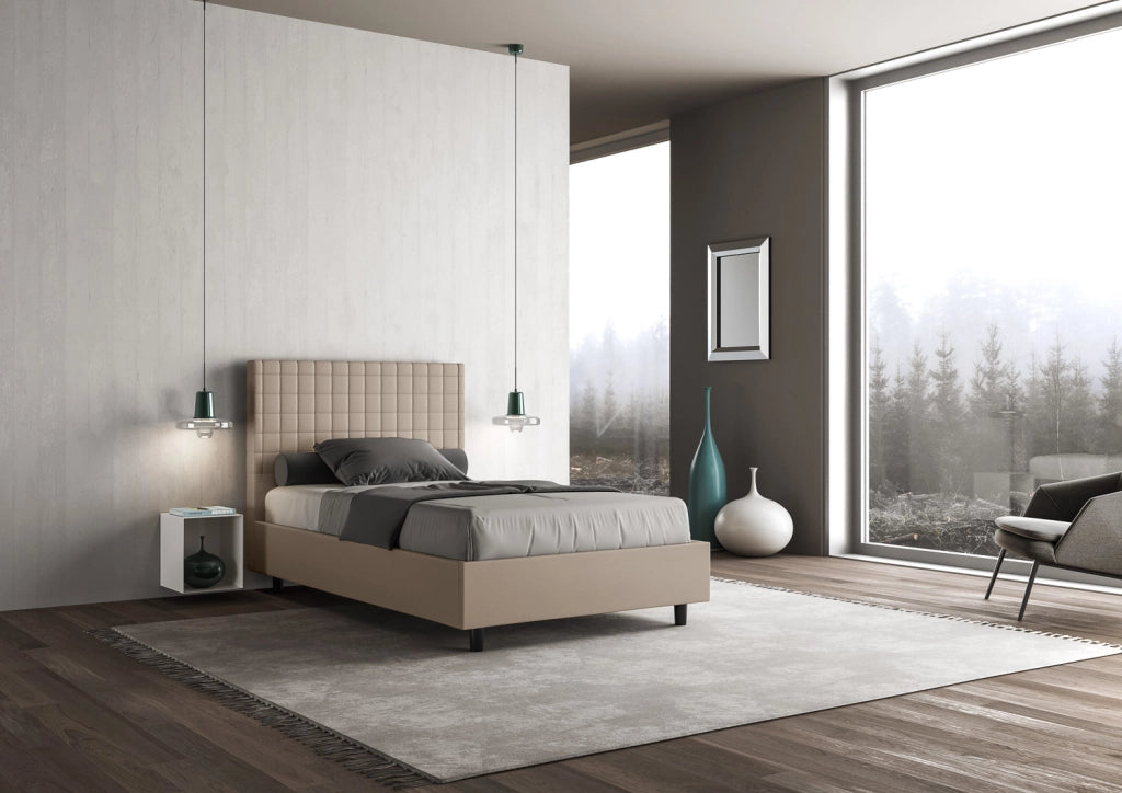 BS COM Letto una piazza e mezza con rete imbottito 110x210 similpelle tortora
