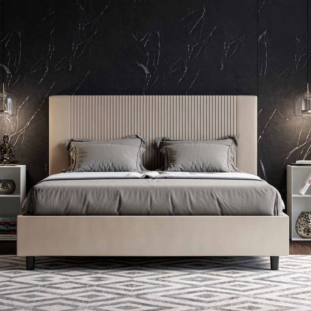BS COM Letto queen size contenitore imbottito 150x210 similpelle tortora