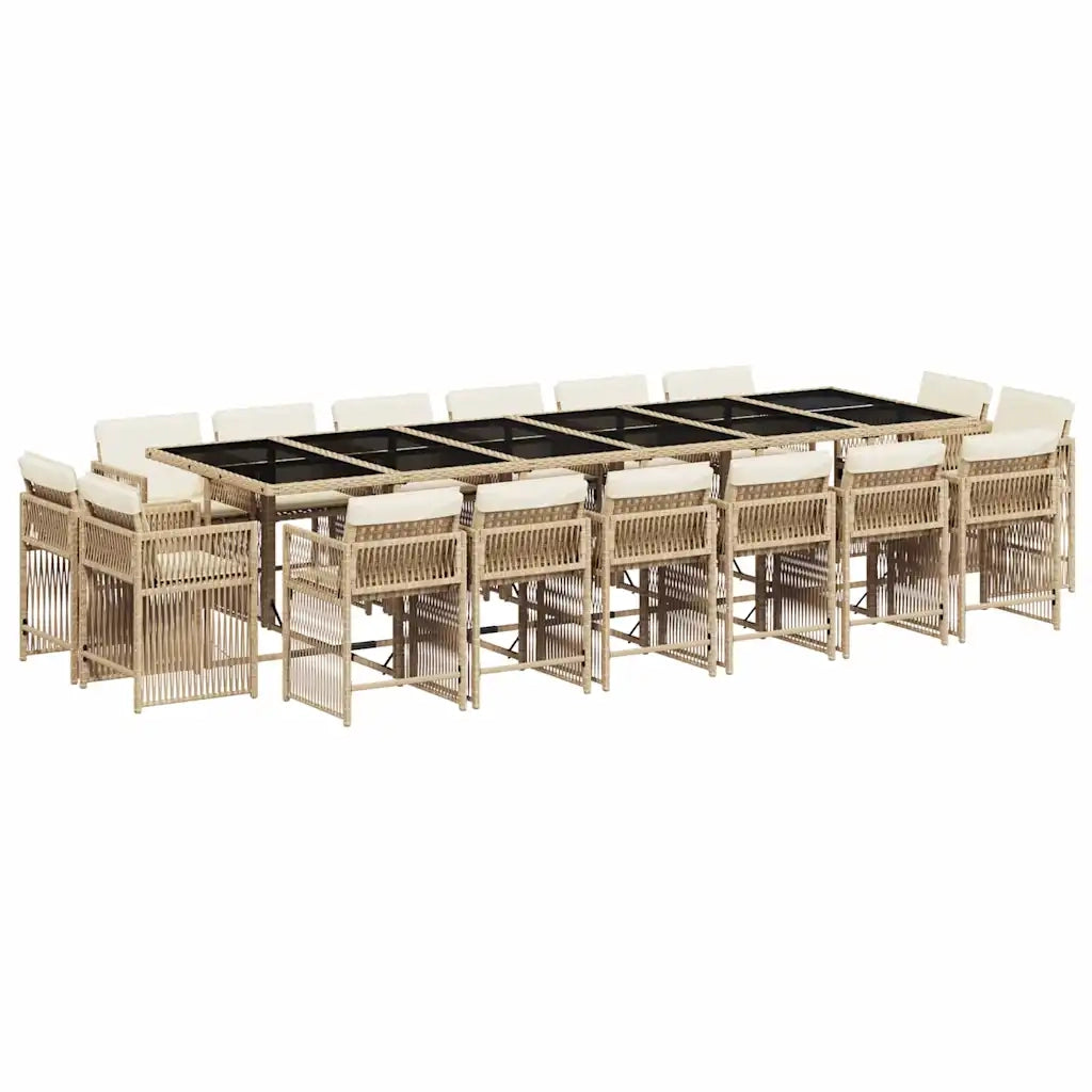 Set da Pranzo da Giardino 17 pz con Cuscini Beige in Polyrattan