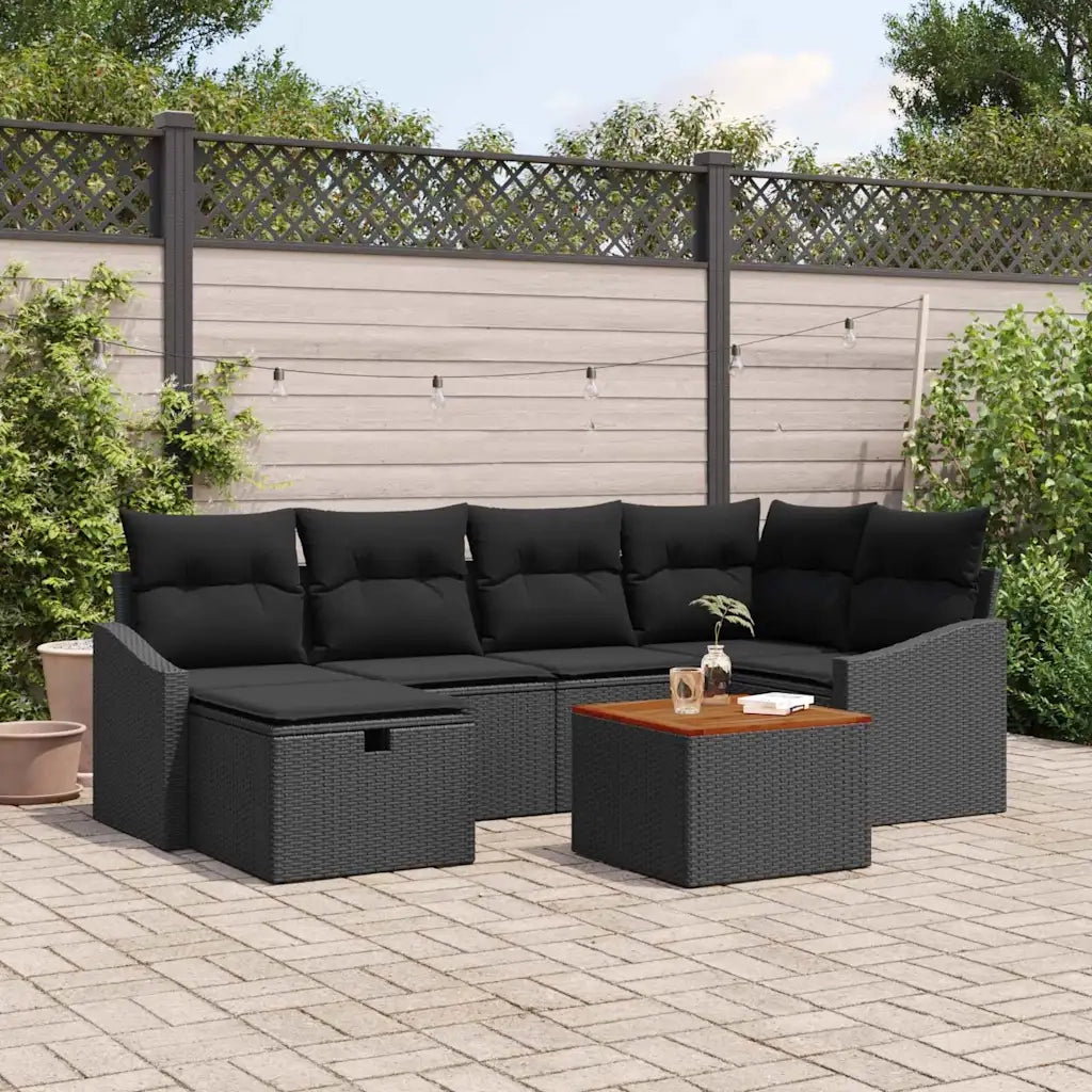 Set Divano da Giardino con cuscino 7 pcs Nero Poly Rattan 3360901