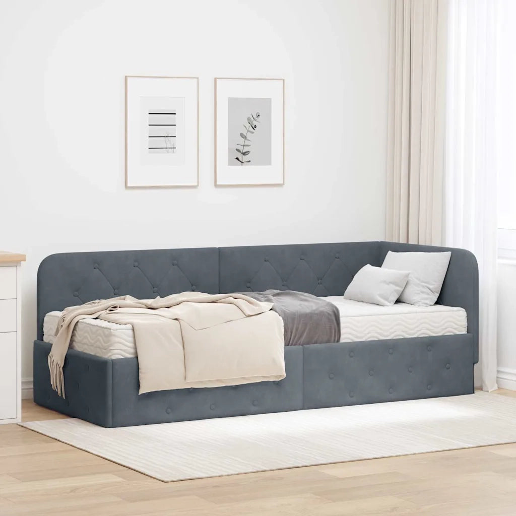 Cornice del letto ad angolo Grigio scuro 80 x 200 cm Velluto