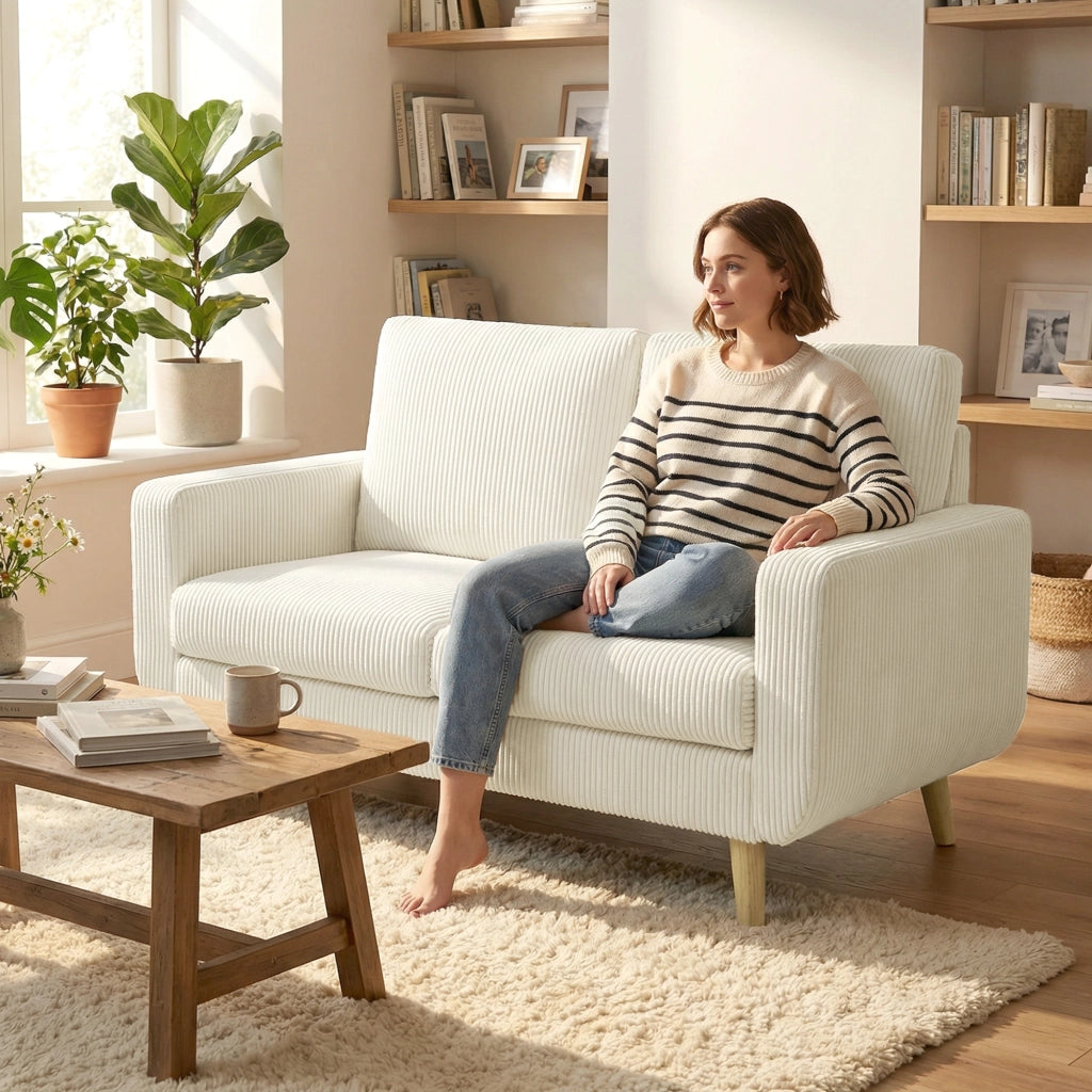 Divano 2 posti in velluto ¨C Minimal ¨C crema 134 cm